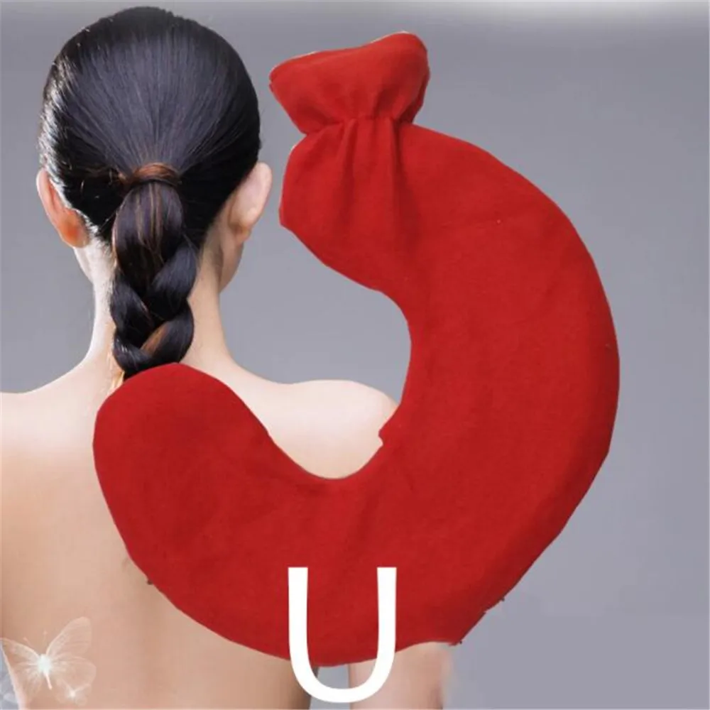 

Soild Color Hot Water Bottle U-shaped Natural Rubber Heating Hot Water Bag Bottle for Neck Shoulder Pain Relief Winter Warmer