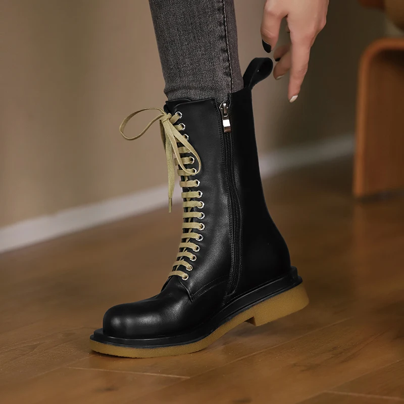 

QZYERAI New Ankle Boots Women Chunky Boots Platform Women Genuine Leather Martin Boots Ladies Shoes Fashion Autumn Winter