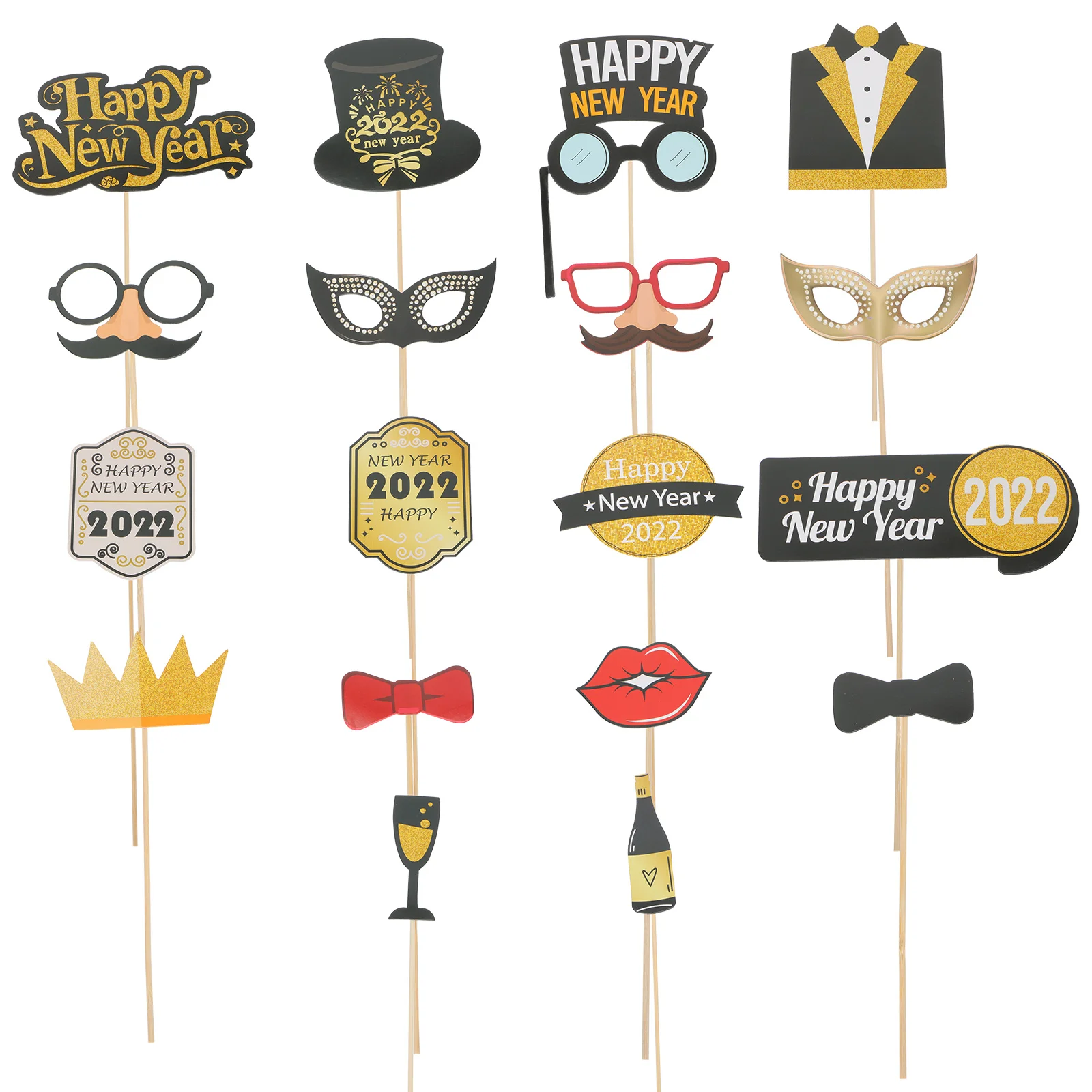

18Pcs New Year 2022 Photo Shooting Props Decor Party Game Hand Held Prop