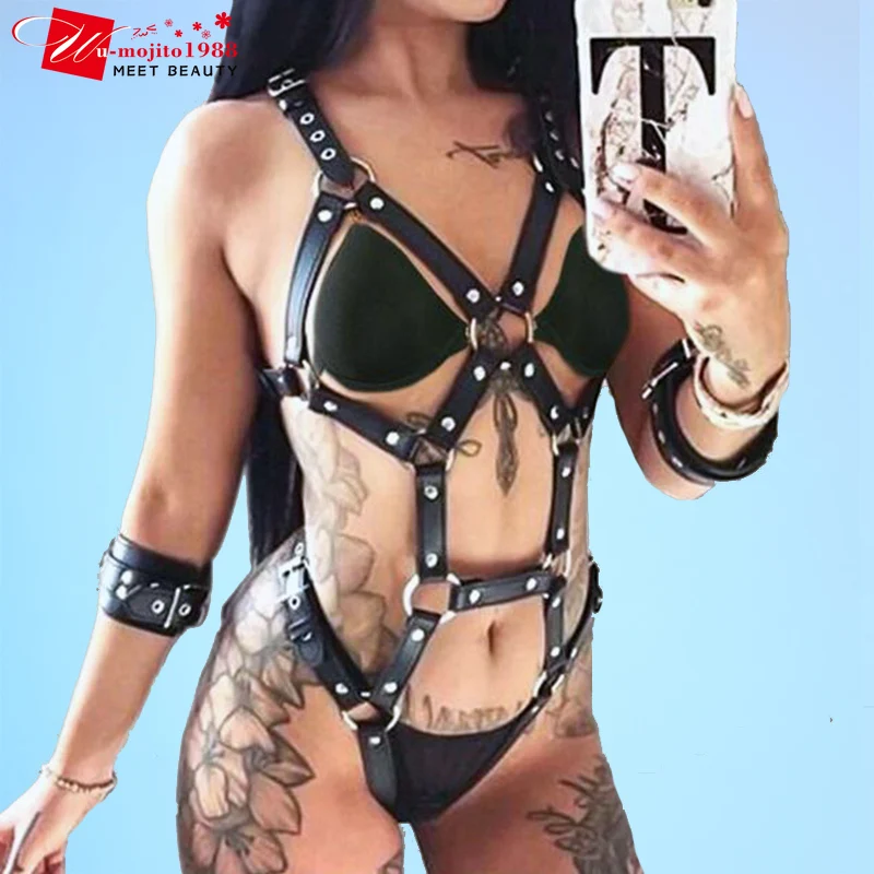 

gothic suspenders bondage straps erotic body lingerie sexy women leather harness underwear garters belt Sexy underwear
