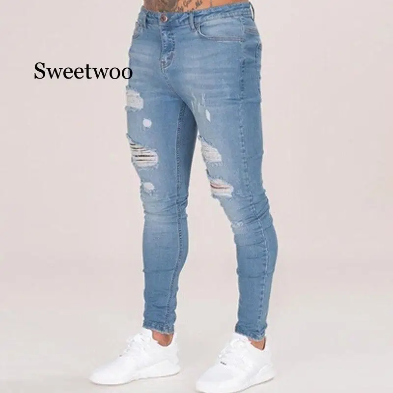 Cotton Jean Men's Pants Vintage Hole Cool Trousers for Guys Summer  3XL ripped jeans Male