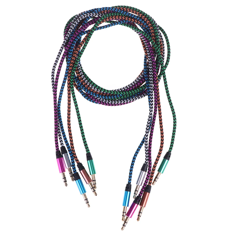 Кабель Aux с тканевым штекером 1 м аудиокабель золотым разъемом нейлоновым