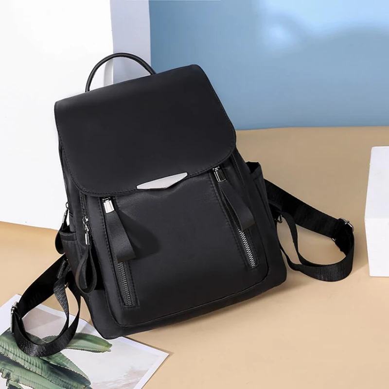 

2020 Casual Backpack Women Black Waterproof Ladies School Backpack Multi-function Small Bagpack Oxford Tote Backpack Hard Handle
