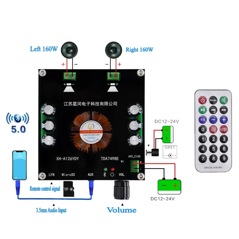 Цифровой усилитель мощности XH A126 160Wx2 Bluetooth 5 0 плата Стерео усилители TDA7498E AUX TF
