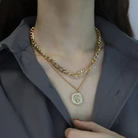 punk gold portrait coin pendant necklace for women cuban multilayered chunky thick chain choker necklaces gothtic jewelry