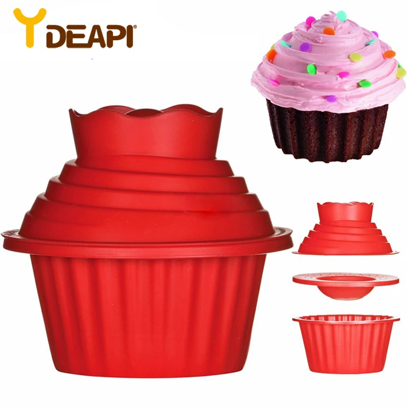 

YDEAPI 3Pcs/Set Dishwasher Safe Giant Cupcake Mold NonStick Big Top Cake Silicone Mould DIY for Easy Decorating Cake Bake tools