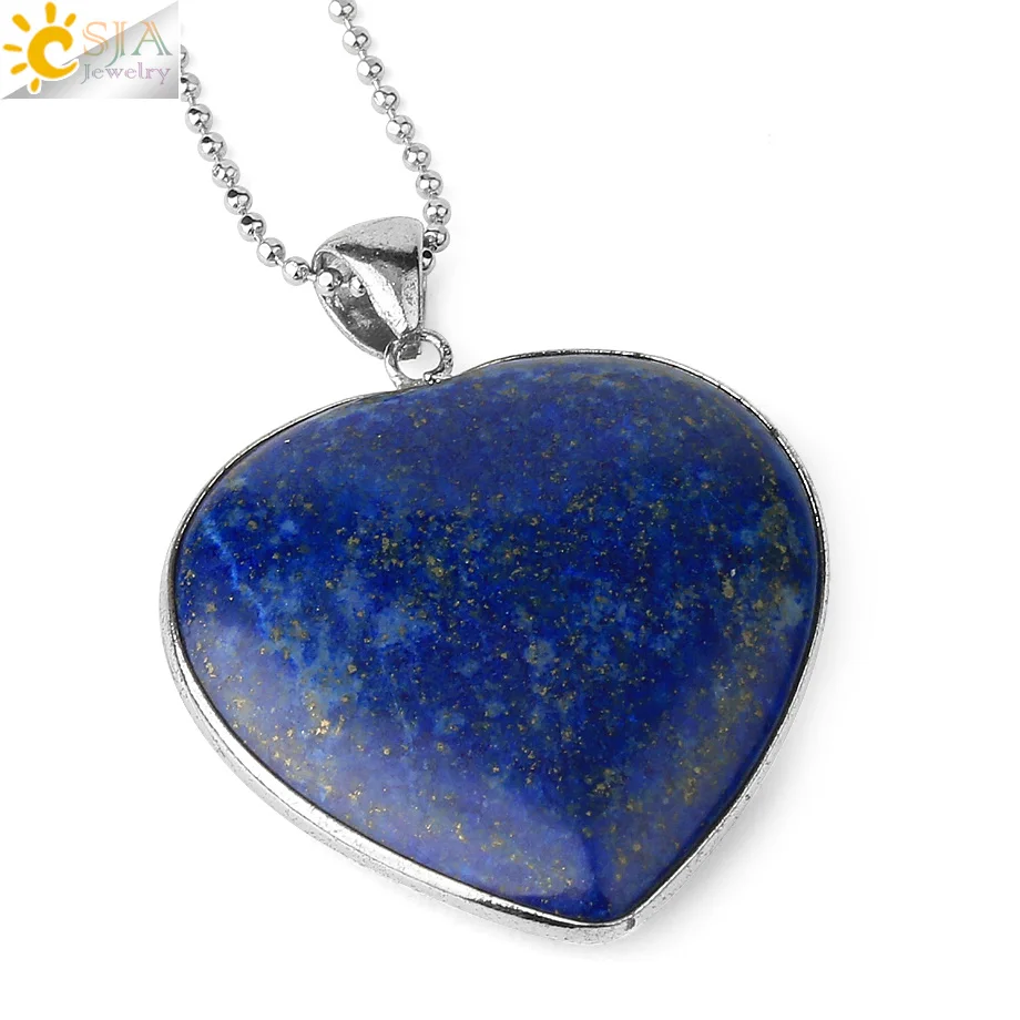 Кулон CSJA Lapis Lazuli, ожерелье, натуральный камень, реики, исцеляющее сердце, драгоценный камень из бисера, кварцевые модные украшения для женщин и мужчин G040