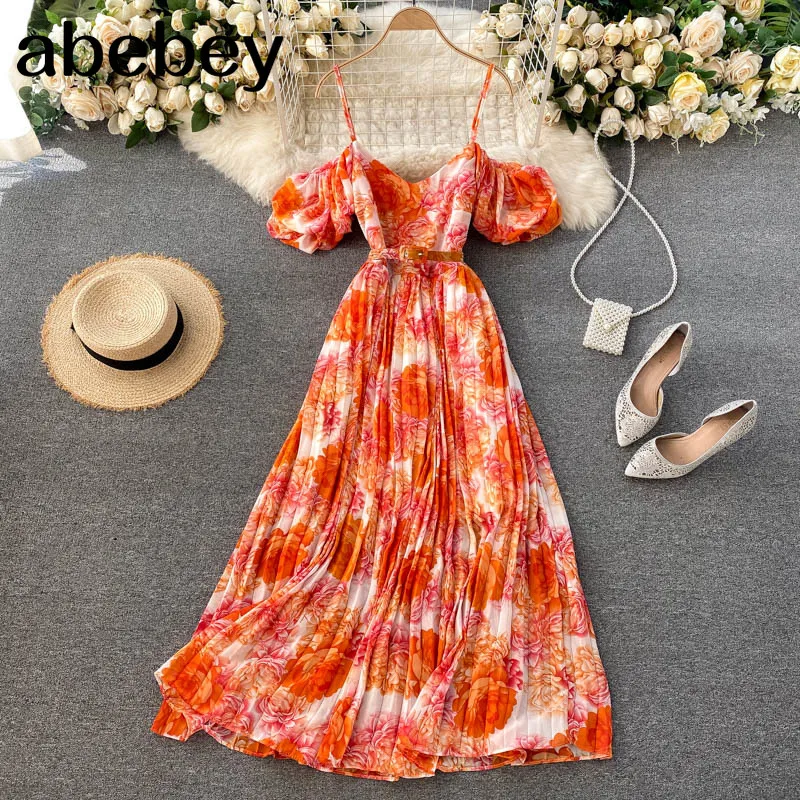 

Платье женское пляжное Плиссированное без бретелек с квадратным вырезом и принтом