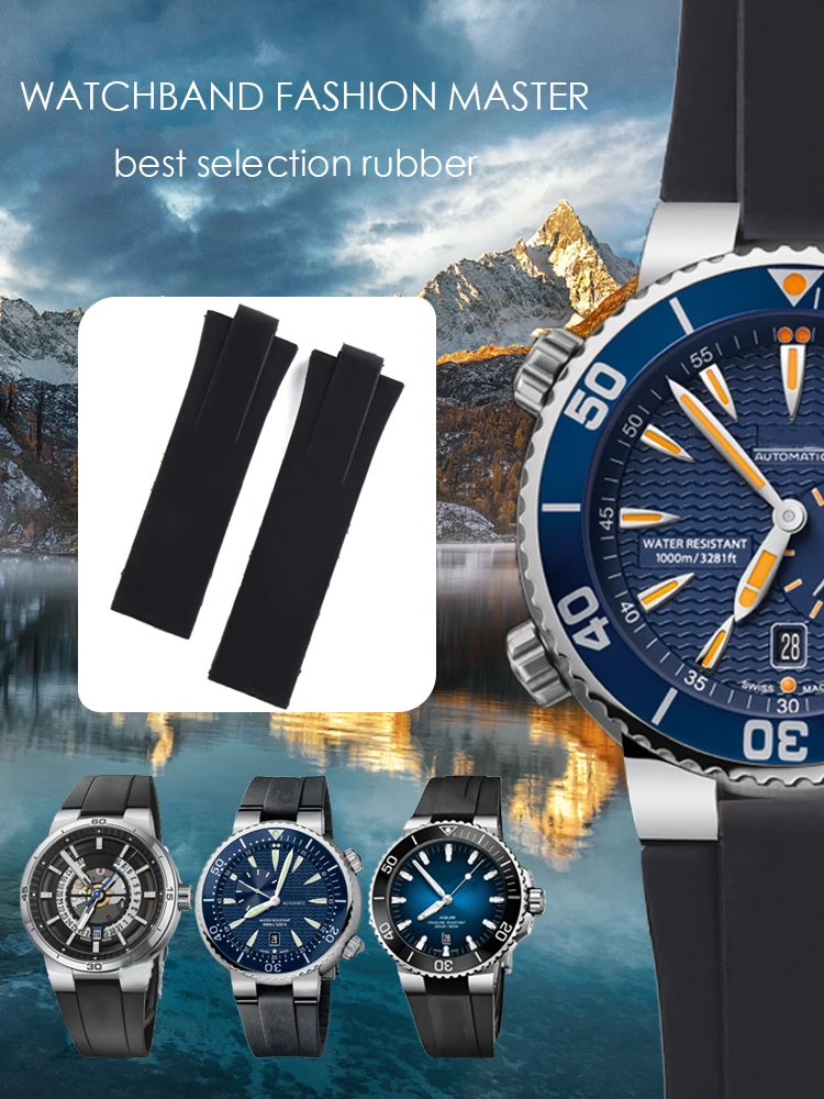 Ремешок силиконовый для мужских часов резиновый браслет со стальной пряжкой