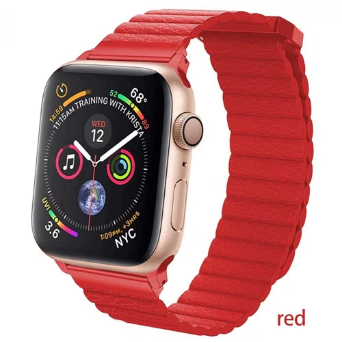 Кожаный ремешок для apple watch, ремешок для apple watch 5, 4, 40 мм, 44 мм, correa iWatch 42 мм, 38 мм, браслет, Аксессуары для наручных часов - Цвет ремешка: red