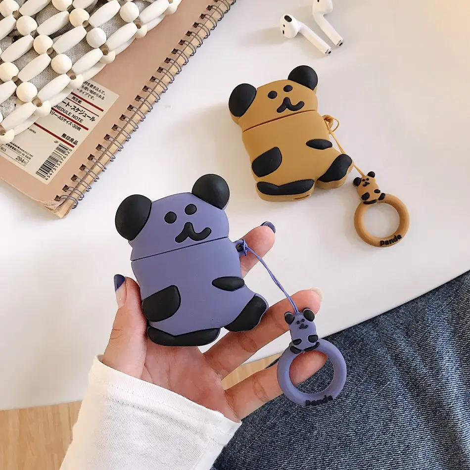 Чехол для наушников Airpods 2 чехол силиконовый милый цвет медведь свинья собака чехол для Apple Air pods наушники чехол для наушников кольцо ремешок