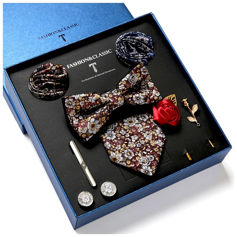 

Gift Box 38 styles Tie Set Hanky Cufflinks With Gift Box Jacquard Woven Neckties Bowtie Set For Men Wedding Party