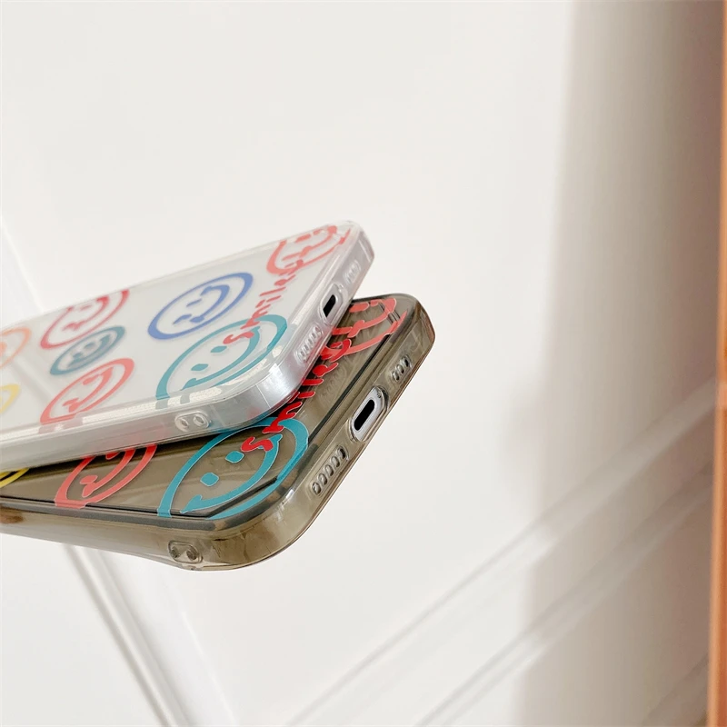 

Color smiley transparent mobile phone case for iPhone 11 12 Pro Max mini SE 2020 X XR XS Max 7 8 Plus anti-fall protective cover