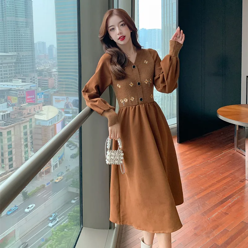 Женская одежда Новинка осени 2021 корейское однобортное вязаное вельветовое