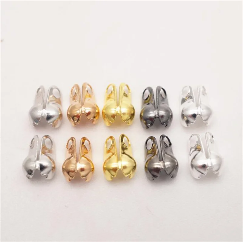 

200pcs 1.5/2.0/2.4/3.2mm Fold Connector Clasp Ball Chain Calotte End Crimps Beads Components For DIY Jewelry Making Supplie