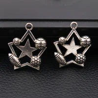 10pcs antique silver color pentagram sports metal jewelry pendant rugby charm football charm basketball charm tennis charm