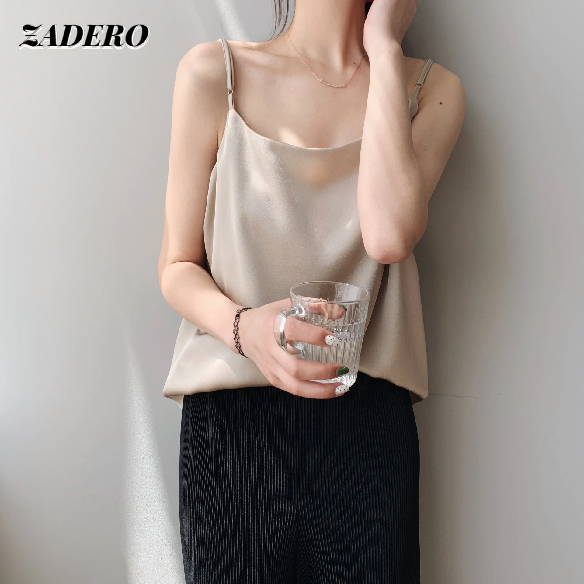 

Sexy Satin Strap Basic Tops Women Casual Sleeveless Camisole Ladies Loose Solid Color Tank Tops New Fashion Female Crop Tops