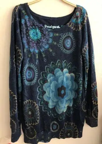 11 DESIGUAL испанский Deg стиль мульти Тип эластичный с длинными рукавами один воротник трикотаж джерси свитер - Color: 11