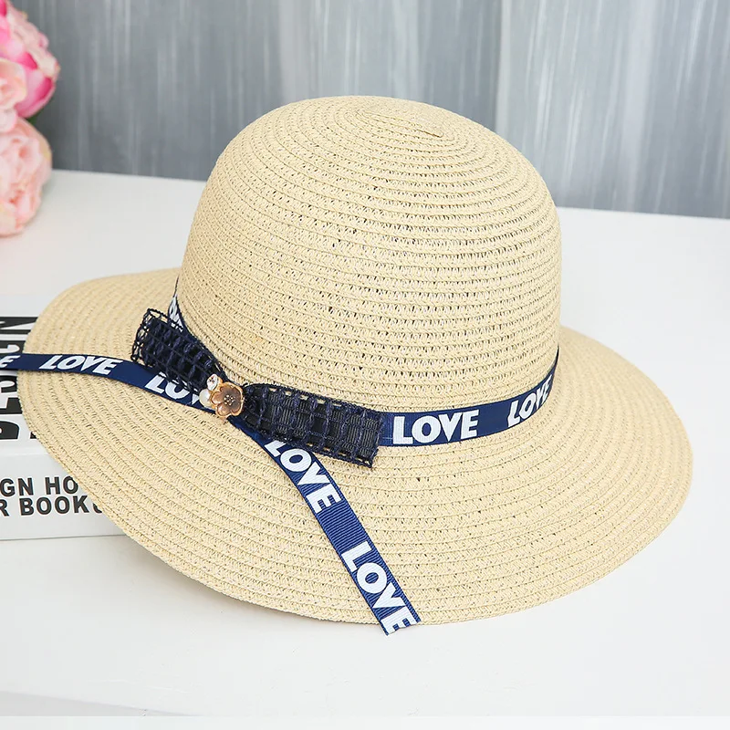 Wide Brim Uv Protection Cap Outdoor Sun Hat NEW Women Straw Hat Summer Beach Straw Korean bow ribbon