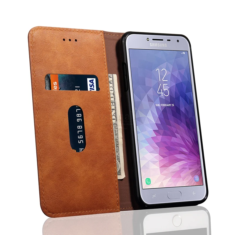 Винтажный кожаный чехол для Samsung Galaxy J4 Plus 2018 кошелек роскошный карман карт