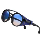 Солнцезащитные очки мужские и женские, круглые, в стиле стимпанк, из кожи, с боковыми затемнениями, 2021