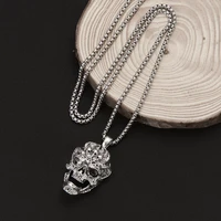 punk goth necklace skull head pendant for men accessories vintage jewelry with 60cm stainless steel chain party gift