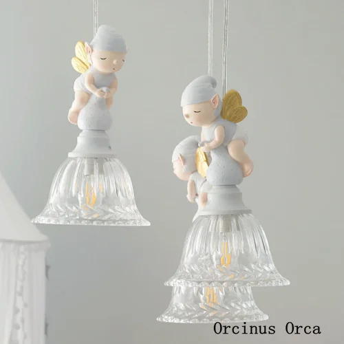 

American white butterfly fairy chandelier Girl Bedroom children's room lamp cartoon creative led resin doll Chandelier