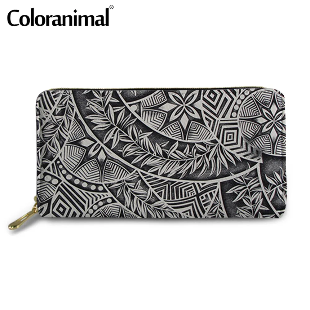 

Coloranimal Fashion Ethnic Design Polynesian Plumeria Printed PU Wallet for Women Waterproof Credit Card Bag Female Clutch Purse