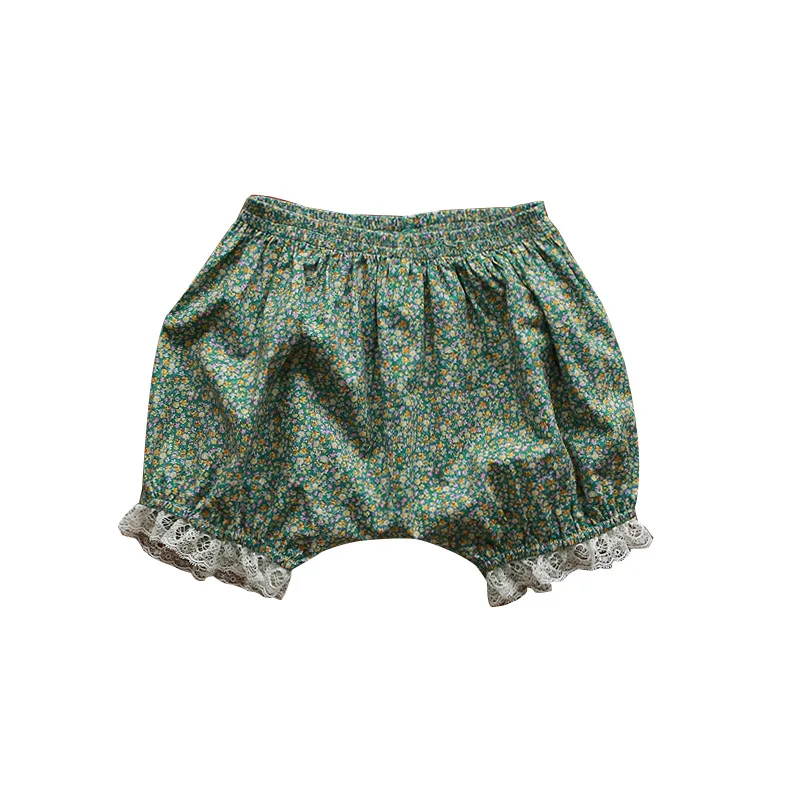 

Vintage Girls Cotton Floral Prited Shorts Llittle Girl Pink Green Flower Baggy Pants Children Lace Trousers Kids Casual Bloomers