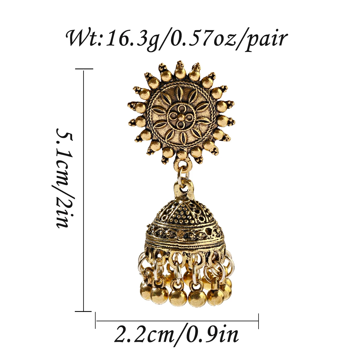 Gold Big Bells Indian Jhumka Earring Gypsy Jewelry Bohemia Ethnic Carved Hanging Earrings For Women Pendientes Mujer Kundan | Украшения и
