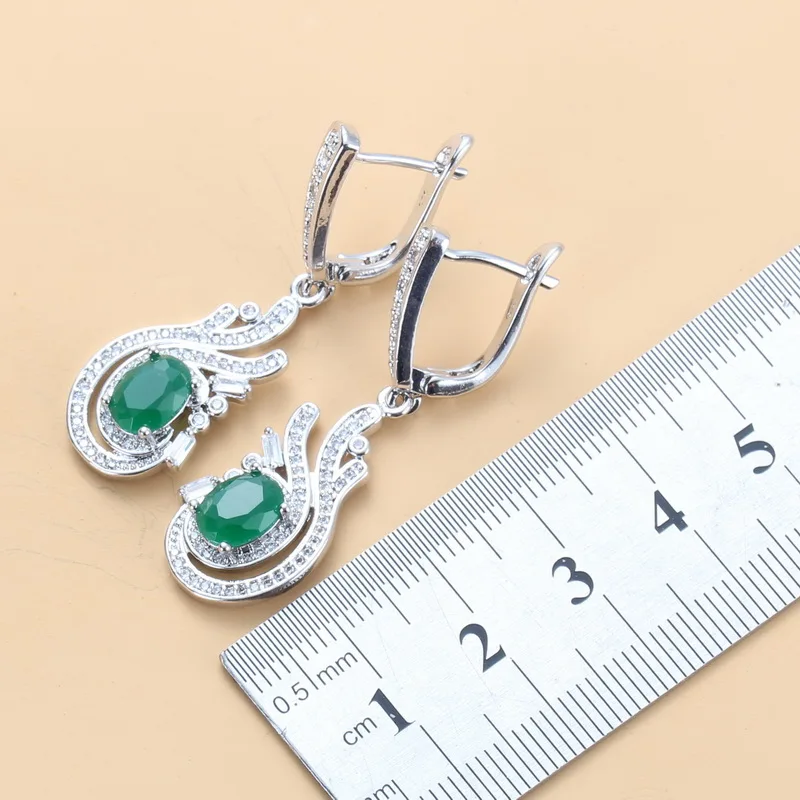 Женский комплект украшений Noble Green Zircon из сережек ожерелья и кольца 11 цветов