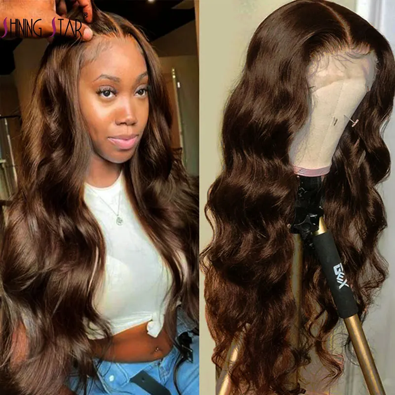 Body Wave Lace Front Wigs Human Hair Chocolate Brown Colored Lace Frontal Wigs Remy Hair 13X4 Peruvian Lace Front Human Hair Wig