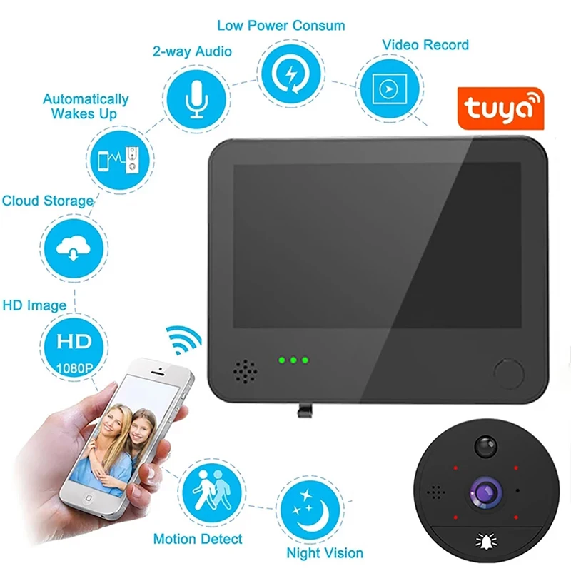 Tuya1080P глазок камеры беспроводные видео-дверной звонок Камера Wi-Fi дверной высокую