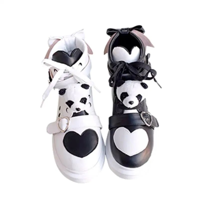 

Lolita Ankle Boots For Women Autumn Winter Women Shoes Casual Sneakers Female Lolita Boots Flat Bowknot Panda Kawaii High Top