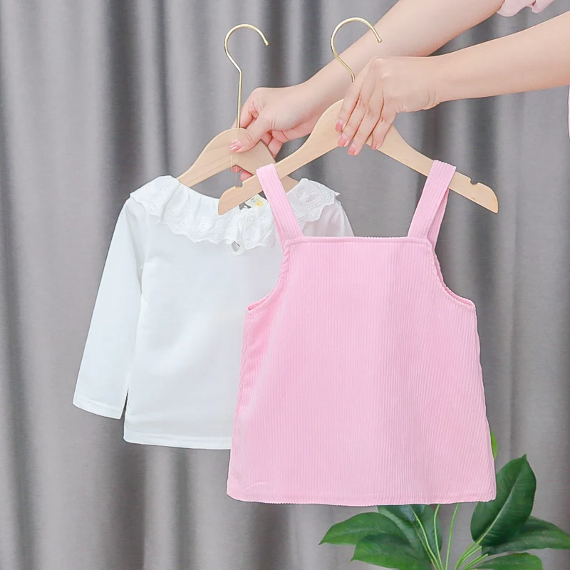 2 шт./компл. платье для маленьких девочек хлопковая Однотонная рубашка с длинными