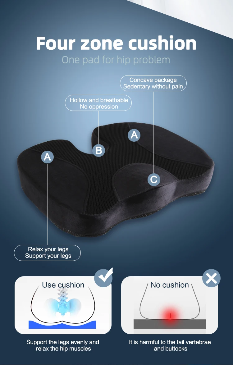 Non Slip памятная пенная Подушка сиденья для снижения боли в спине копчик