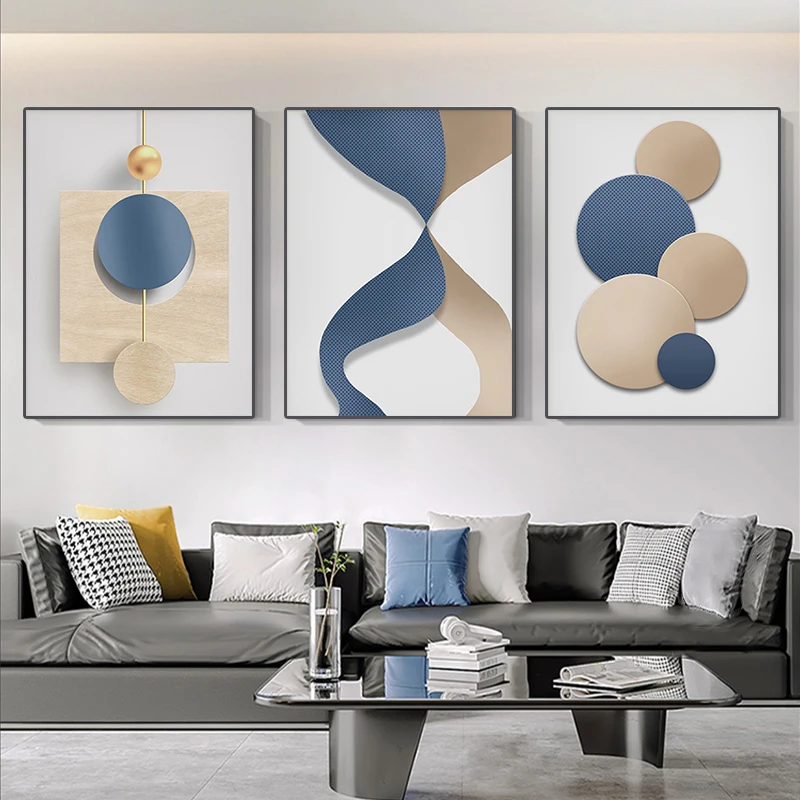 

Nordic Blue White Geometric Canvas Painting Abstract Posters and Prints Wall Art Pictures Bedroom Living Room Home Decor Mural