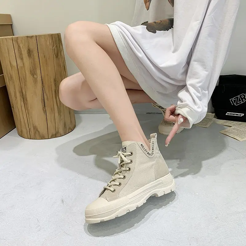 

Spring and autumn new 2020 round head Martin boots female fashion wild canvas shoes students simple beach boots X133