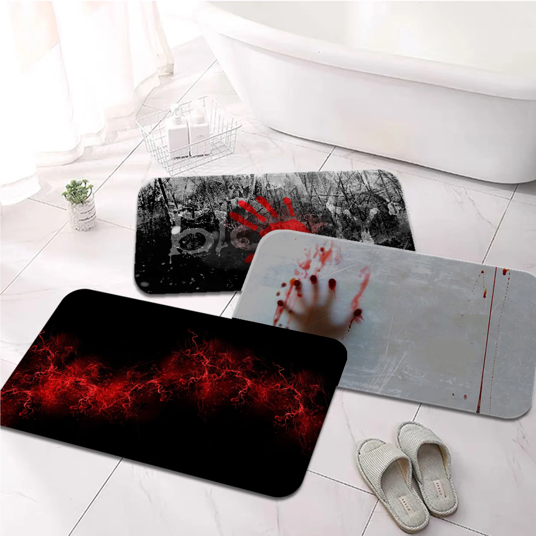 

Bloody Printed Flannel Floor Mat Bathroom Decor Carpet Non-Slip For Living Room Kitchen welcome Doormat