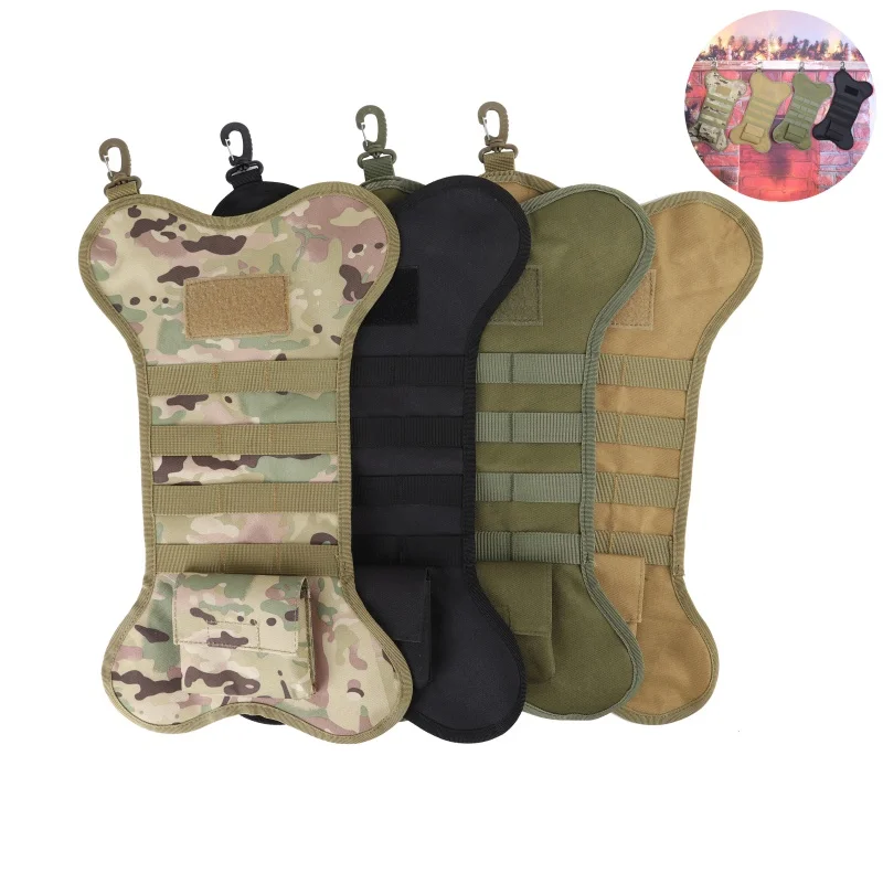

Bone-shape Christmas Stocking Bag For Dog Pets With MOLLE Webbing And Patch Holder Christmas Home Decoration