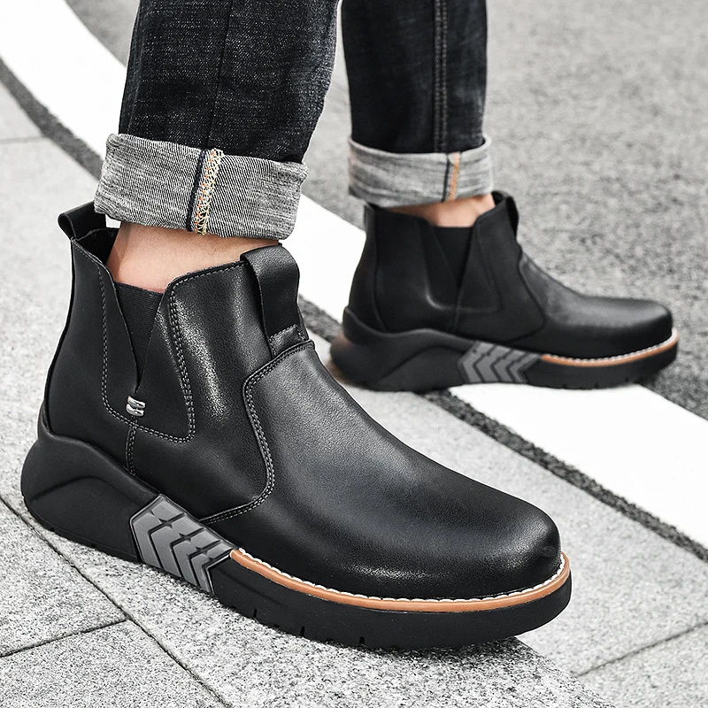 

Mens Boots Elevator boots Original Rubbing Leather Men Chelsea Boots Ankle Thick Sole Platform Men Shoes Casual Height Increase