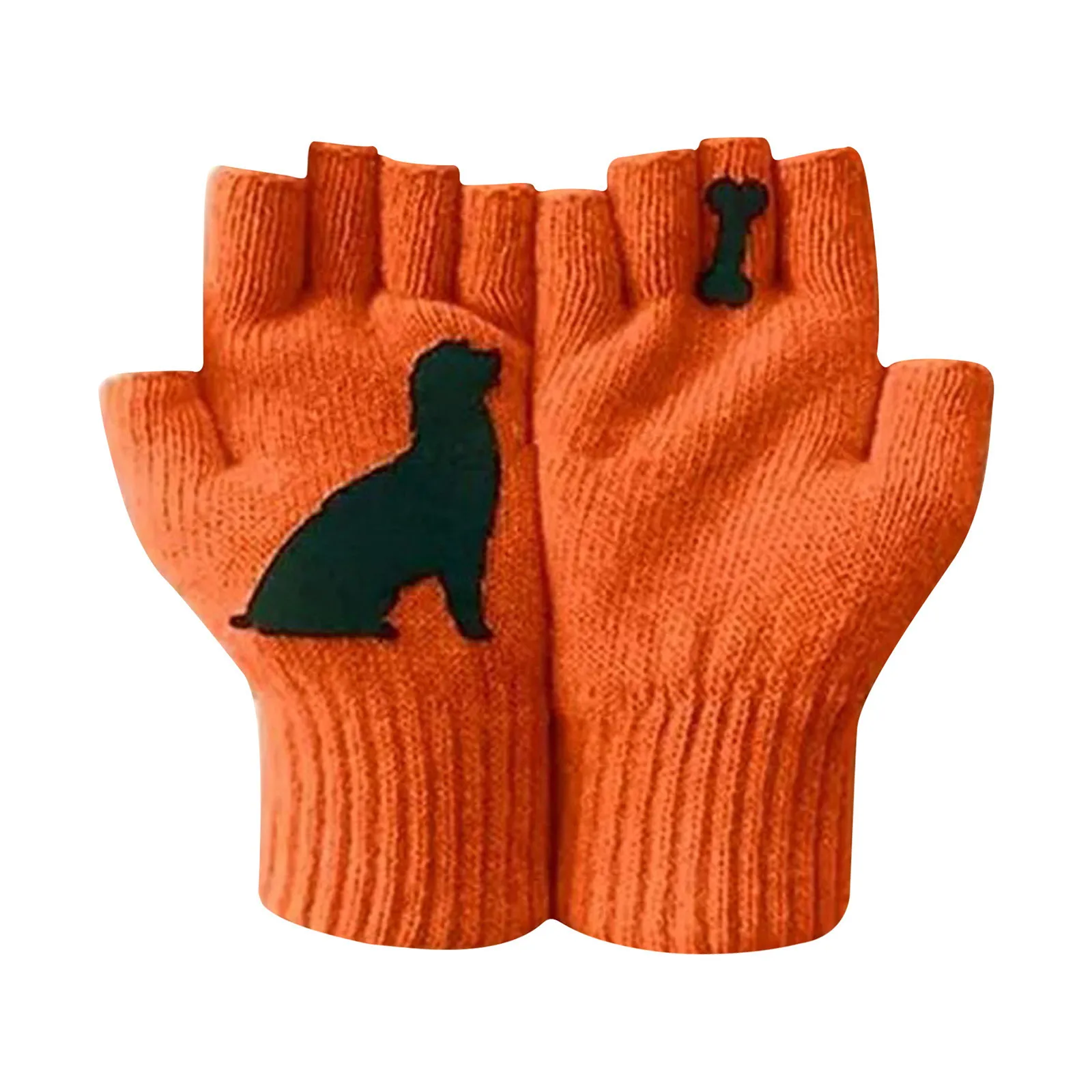 

Ladies Woolen Gloves Autumn Winter Outdoor Warm Dog Bones Print Gloves Soft Fingerless Gloves Mittens Knitted Glove Hand Warmer