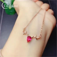 colife jewelry 925 silver deer necklace for young girl 5mm7mm natural pink topaz necklace fashion silver necklace