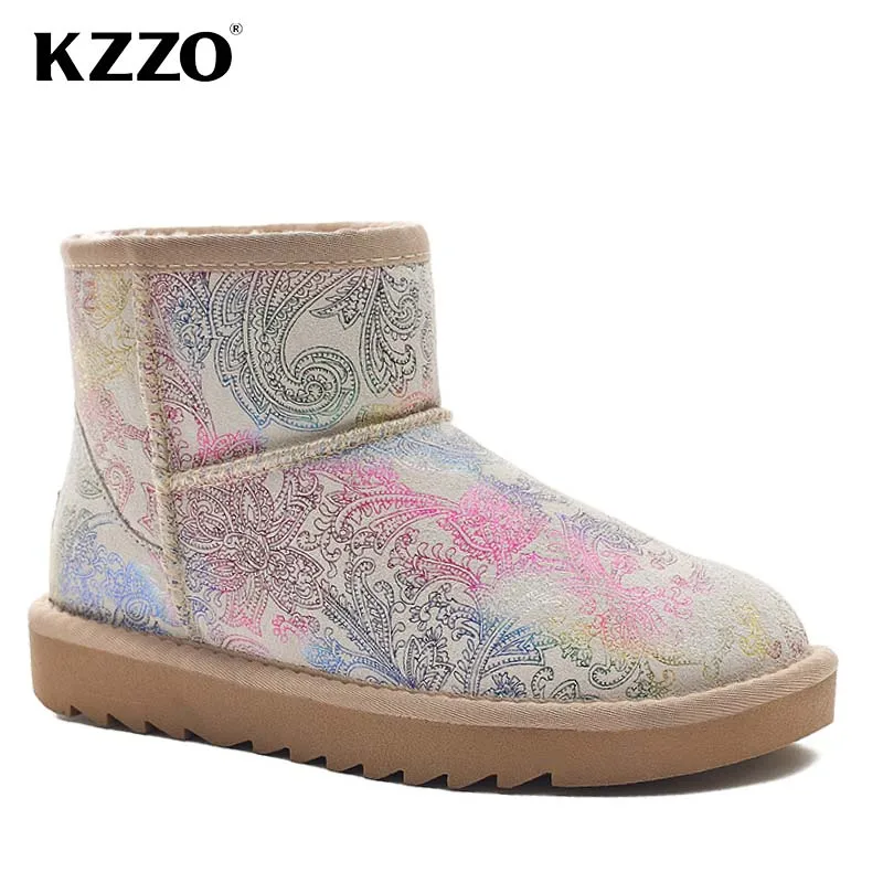 

KZZO New Arrive Australia Winter Snow Boots Women Genuine Leather Short Casual Boots Natural Wool Lined Warm Shoes Waterproof