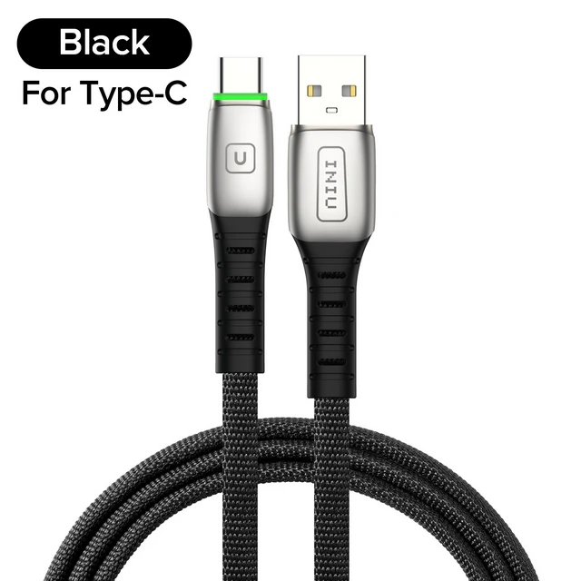 INIU 2 м 3 а светодиодный USB кабель зарядное устройство для iPhone 11 Pro XS MAX XR X 8 7 6S 6 Plus 5 5S шнур для быстрой зарядки мобильного телефона - Цвет: Black For Type C
