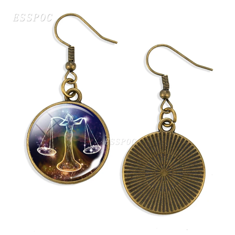 Серьги-подвески со знаками Зодиака 12 знаков зодиака стеклянный кабошон длинные