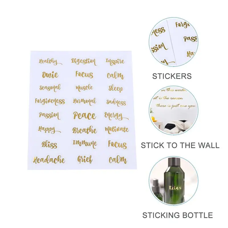 5 Sheets Gold Letters Label Stickers PVC Waterproof Creative Tags Essential Oil Bottle Self-Adhesive Decals | Красота и здоровье