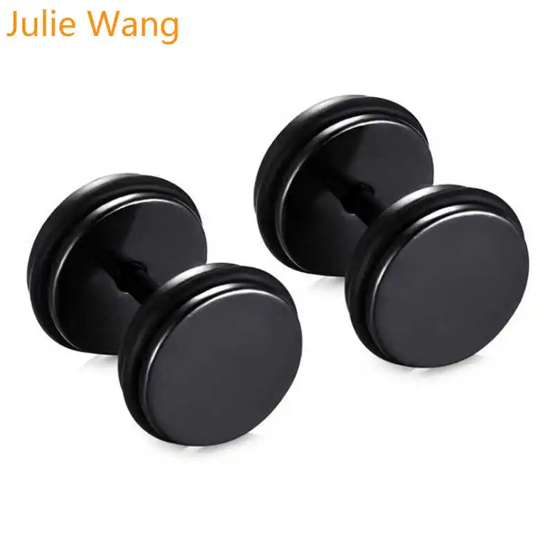 Julie Wang форма гантели мужские серьги гвоздики из нержавеющей стали модные