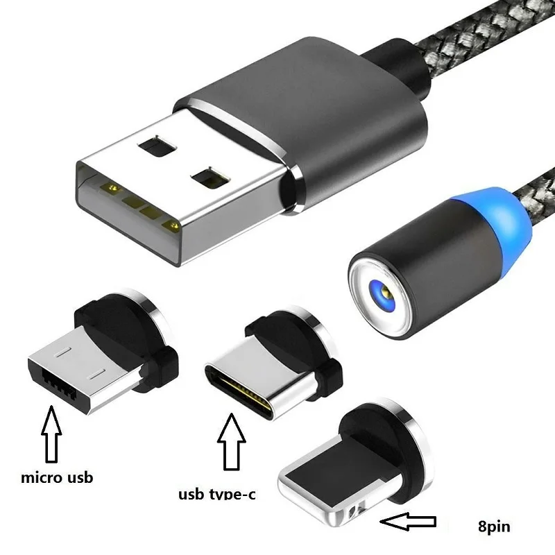 Магнитный кабель Micro USB Type C зарядный для iPhone Huawei Samsung Android мобильный телефон 1