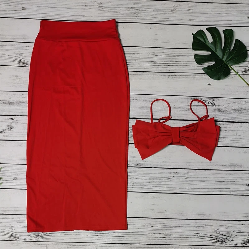 

Summer Two Piece Set Off Shoulder Bow Crop Top Bodycon Midi Dresses for Women Sexy Birthday Outfits Club Matching Sets